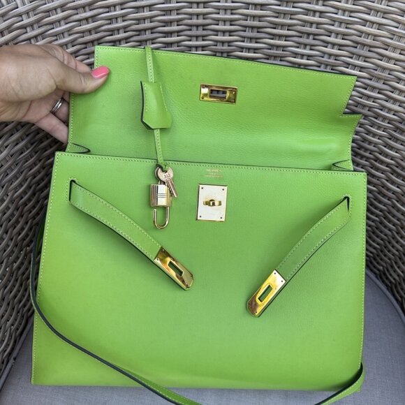 Authentic 1995 Hermes SAC KELLY II SELLIER 32 VACHE FJORD Vert Cru green - Picture 2 of 14